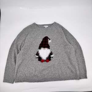 Cupcakes and Cashmere Christmas Gnome Sweater Womens 3X Gray Plaid Holiday